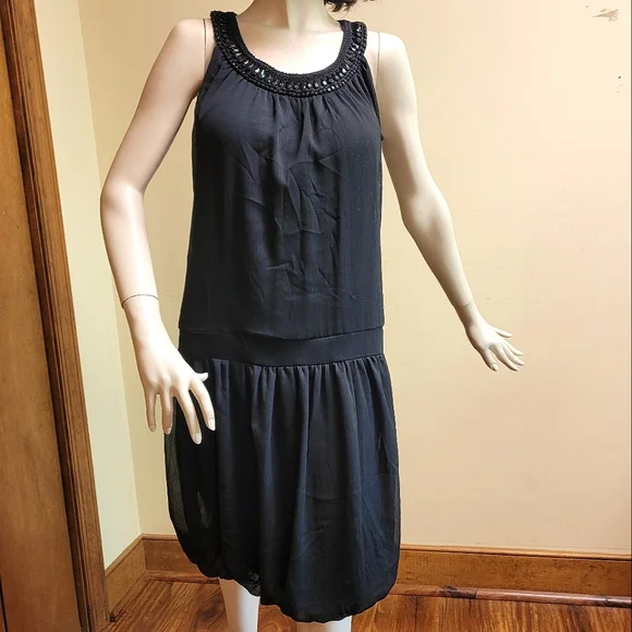 H&M | Dresses | Hm Black Drop Waist Dress With Beaded Neckline Size 4 |  Poshmark